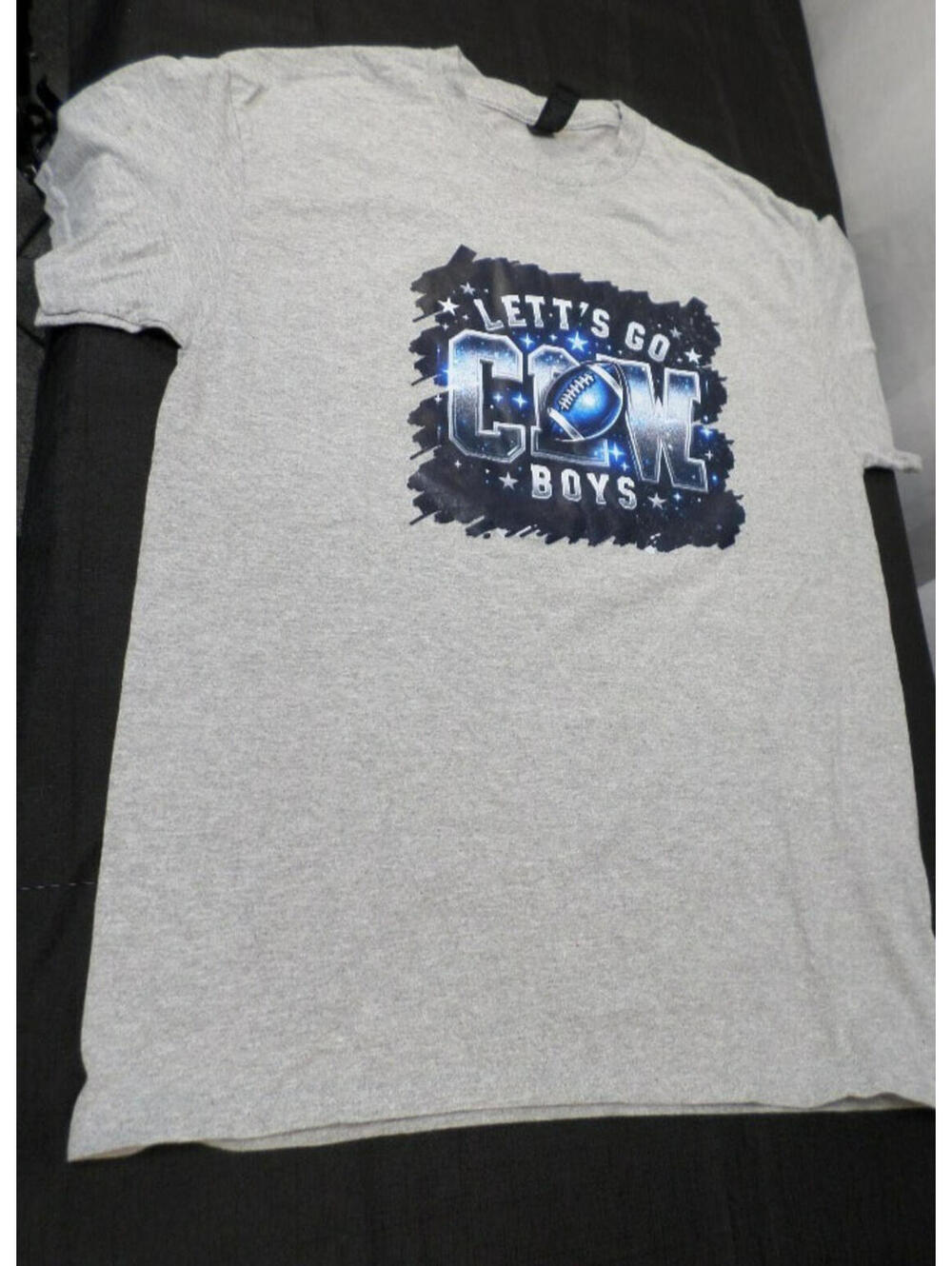 DESIGNER GILDAN HEAVY COTTON LET'S GO COWBOYS SHORT SLEEVE GRAY SHIRT MEDIUM